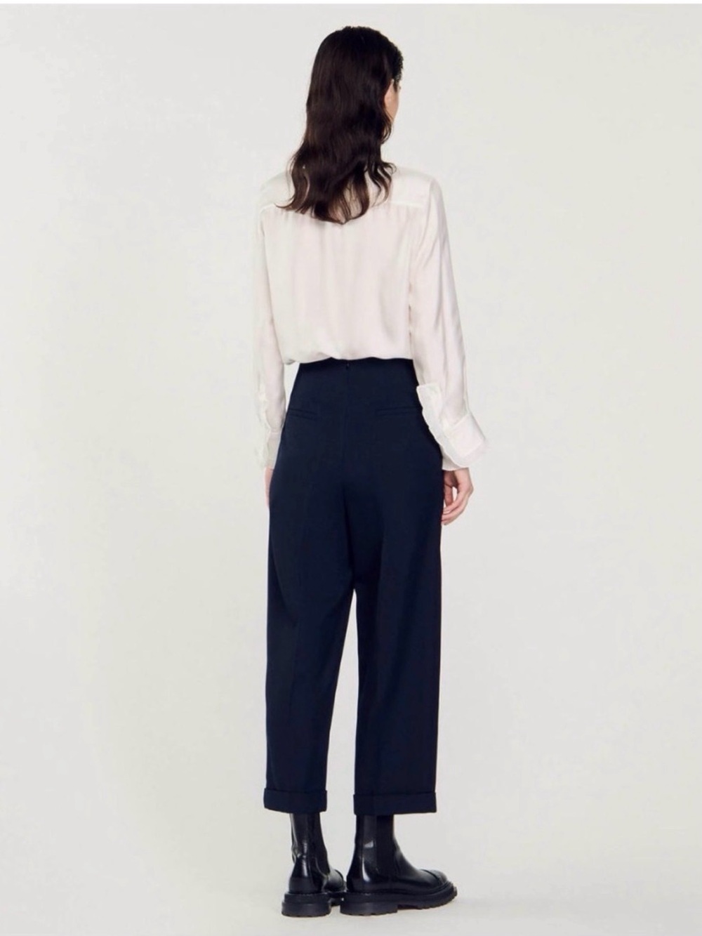 Sandro Carrot Top Cropped Black Pants Cuff Wide leg gorpcore Sieny high rise - Picture 4 of 16